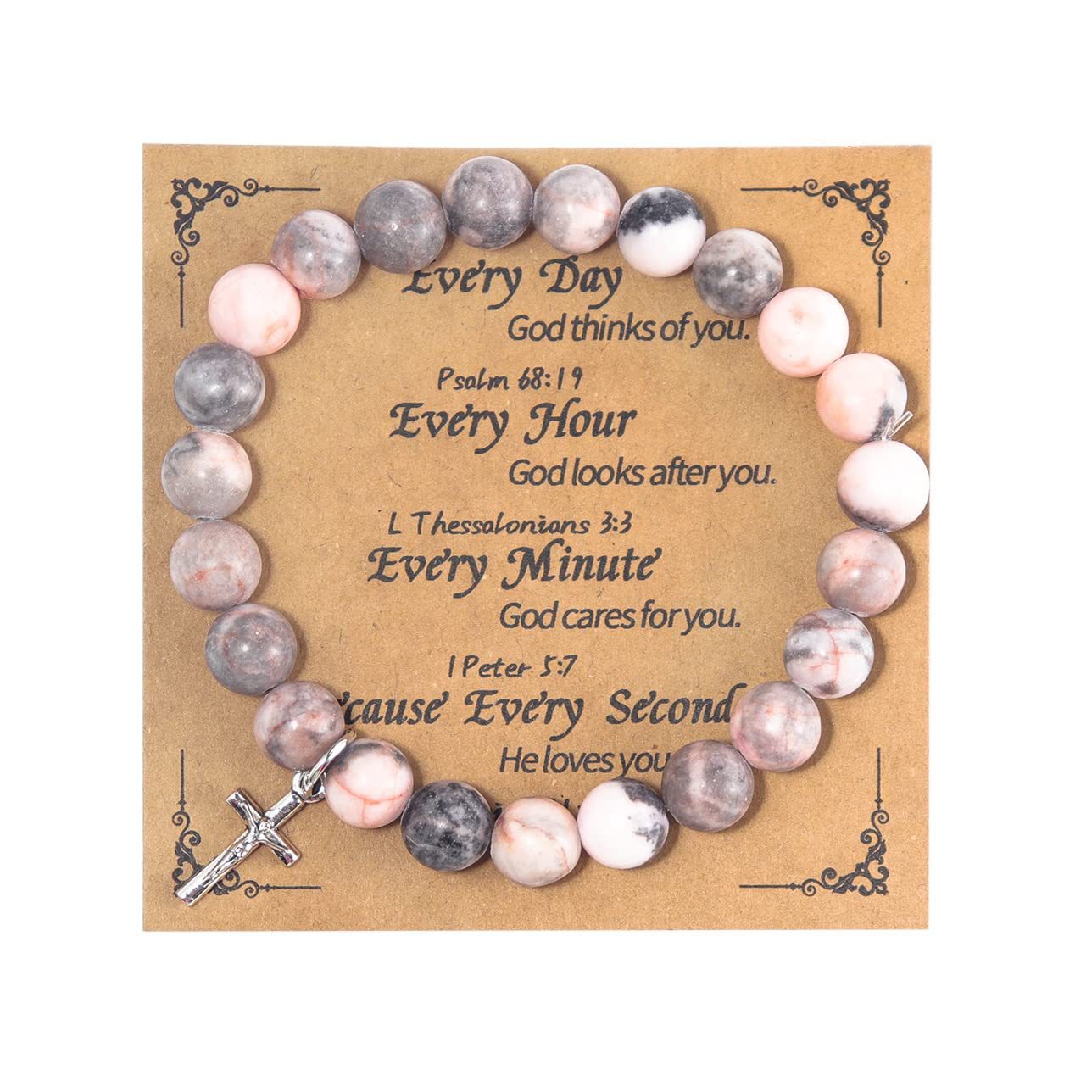Wholesale Pink Zebra Stripe Amethyst Cross Bracelet