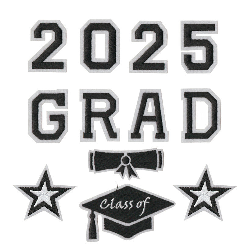Wholesale Stylish Graduation Iron On Embroidered Patches Set Of 12 Black White Designs For Towels DIY Craft Accessory