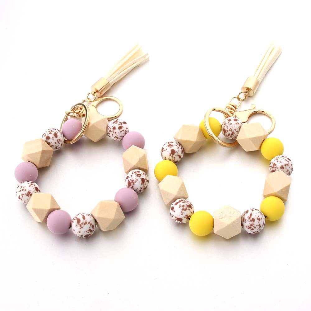 Wholesale Leopard Print Silicone Beaded Wrist Keychain