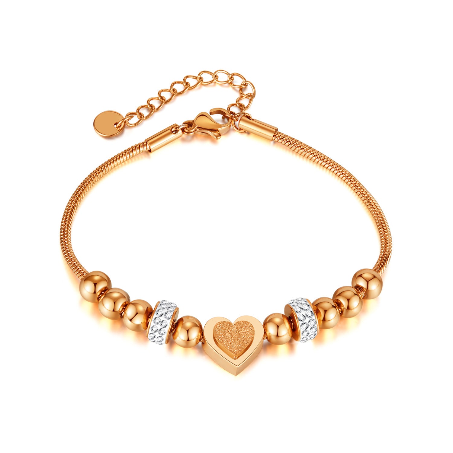 Wholesale Valentine's Day Stainless Steel Zircon Three-dimensional Frosted Love Bracelet
