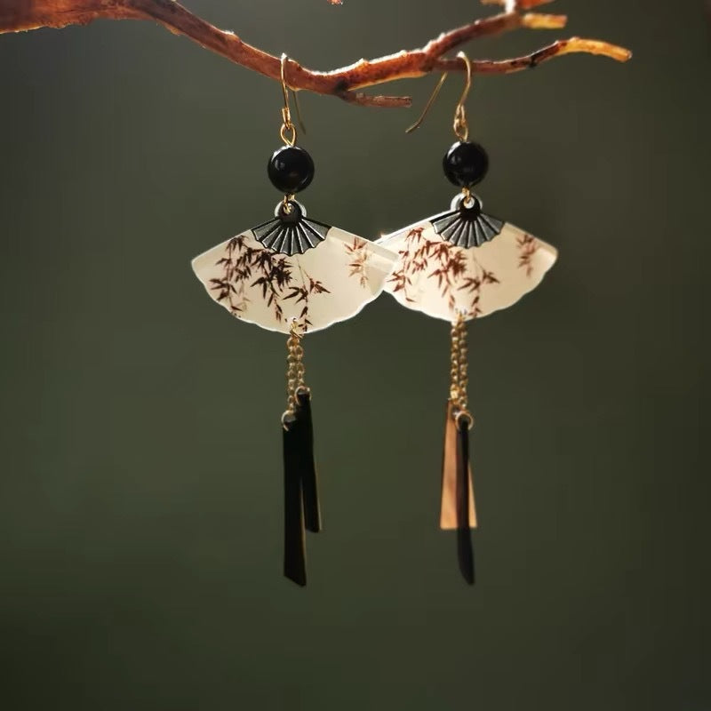 Wholesale New Chinese Style Lotus Fan Butterfly Pearl Tassel Temperament Fashion Niche High-end Earrings