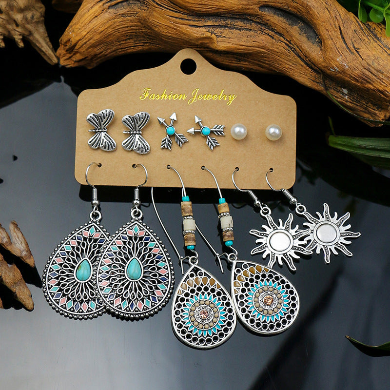 Wholesale Vintage Silver Turquoise Ethnic Style Earrings