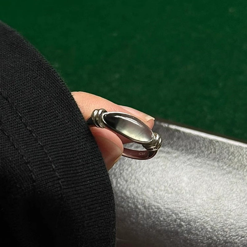 Wholesale Minimalist Retro Oval Stone Open Ring Light Luxury Personality Ring