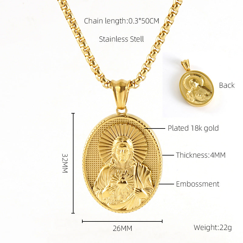 Wholesale Golden circular plaque statue Stainless Steel Necklace