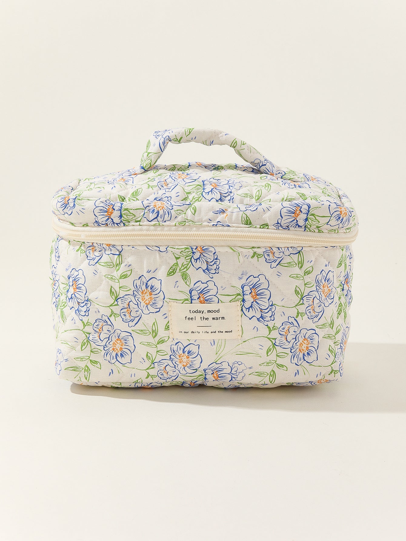 Wholesale Portable Large Capacity Striped Polka Dot Portable Quilted Cotton Cute Flower Cosmetic Bag