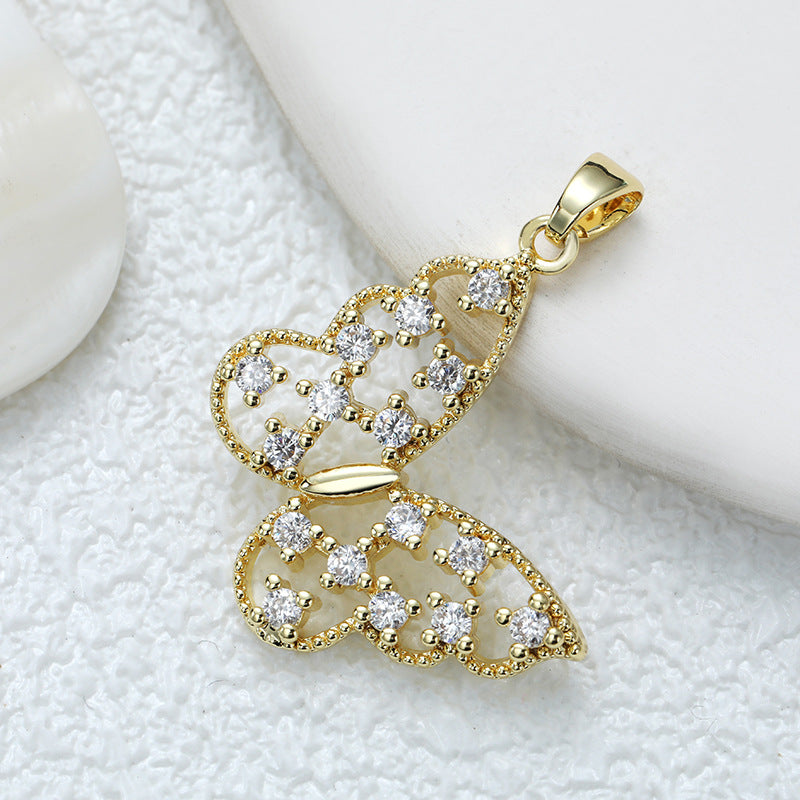 Wholesale Fashion Personality High-grade Copper Gold-plated Color Zirconium Butterfly Diy Necklace Pendant