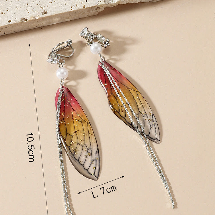 Wholesale Epoxy Butterfly Wing Gradient Tassel Earrings