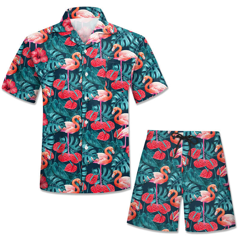 Wholesale Hawaiian floral beach shirt men T-shirt shorts