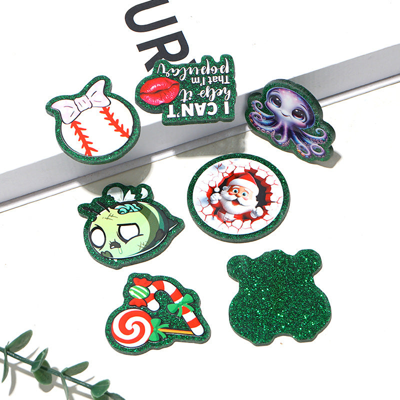 Wholesale Random 30pcs Green Christmas Cartoon Acrylic Flatback