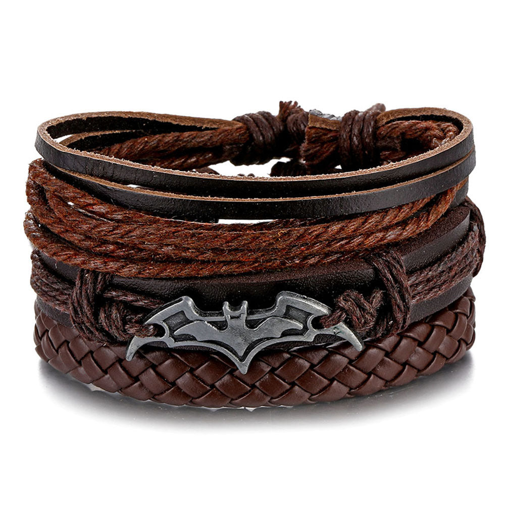 Wholesale Vintage Batman Braided Handmade Beads Multi-Layered Leather Bracelet