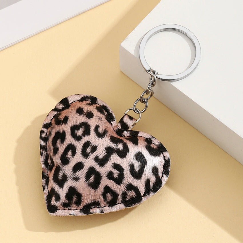 Wholesale PU Leopard Print Cotton Filled Heart Keychain Pendant