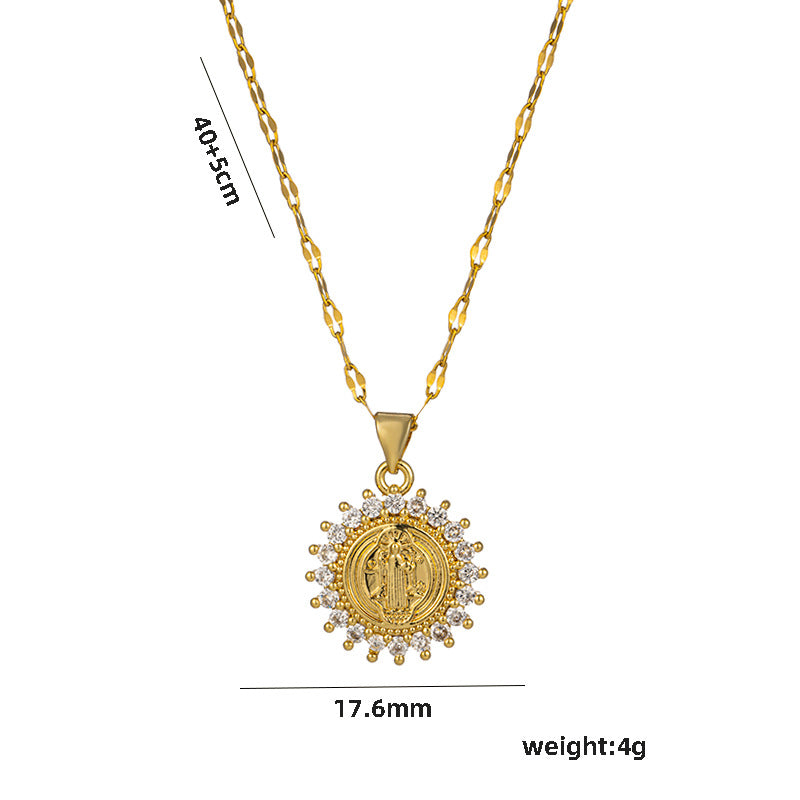 Wholesale  Clavicle Titanium Zircon Light   Madonna  Religion Necklace
