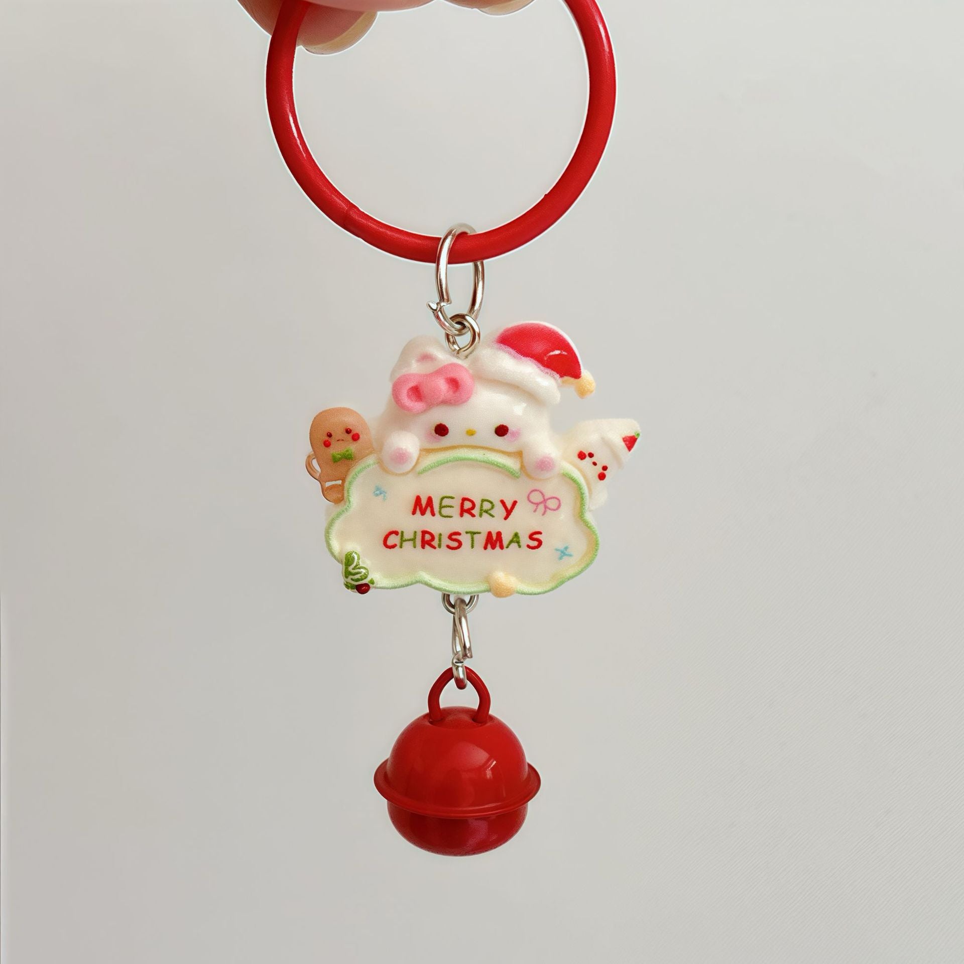 Wholesale Cartoon Christmas Cat Sign Resin Keychain Bell Pendant Cute Bag Charm Fashion Decorative Accessory Gift
