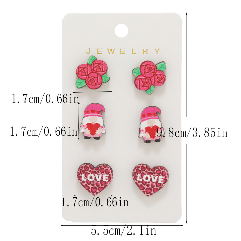 Wholesale Valentine's Day Love Rose Set Wooden Earrings