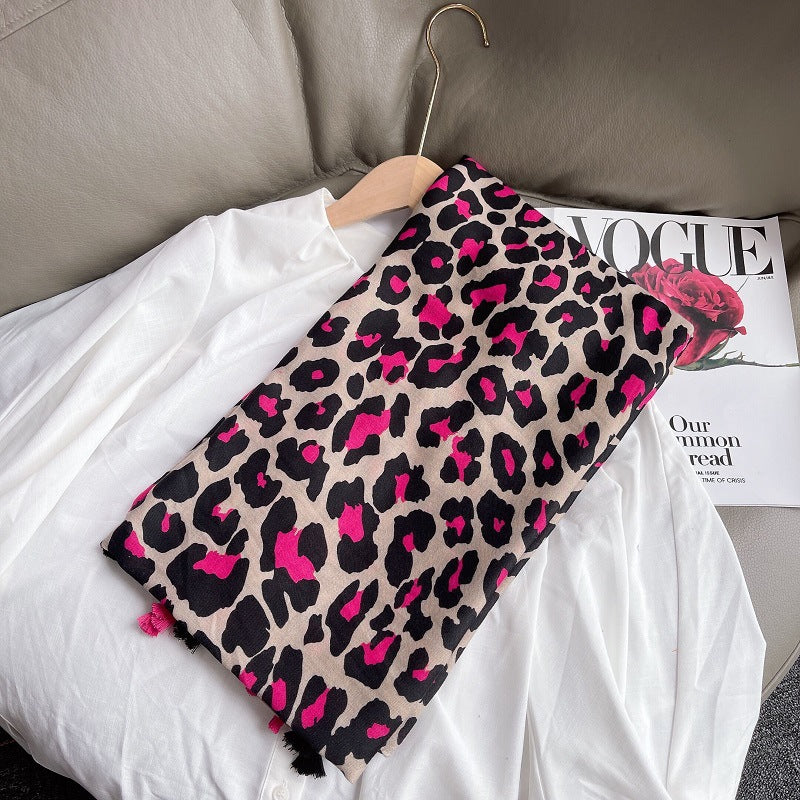 Wholesale Autumn and Winter Cotton and Linen Leopard Print Scarves
