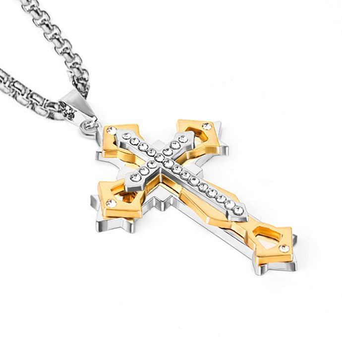 Wholesale Stainless Steel Titanium Steel Vintage Multi-layer Cross Necklace