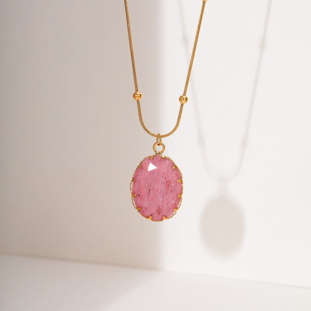 Wholesale red stone necklace luxury all-match stainless steel pendant