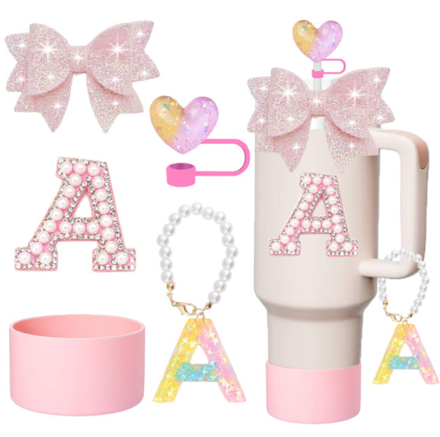 Wholesale Swallowtail bow decoration colorful sequins resin pendant flower straw cap letter cup sticker