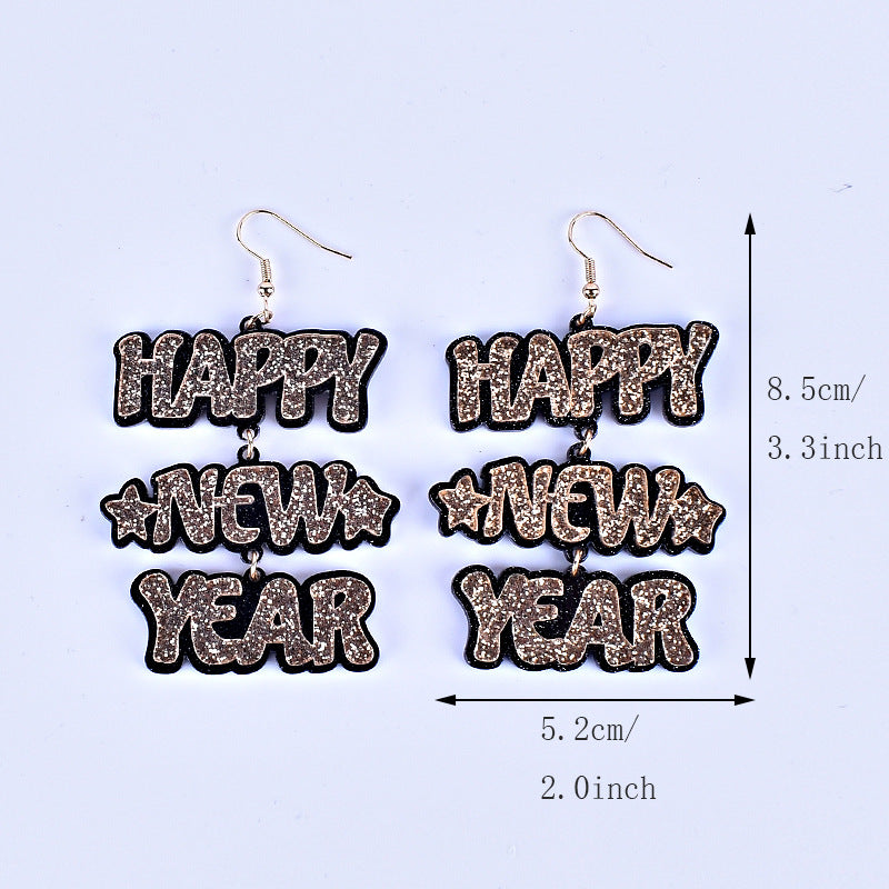 Wholesale HAPPY NEW YEAR Acrylic Earrings