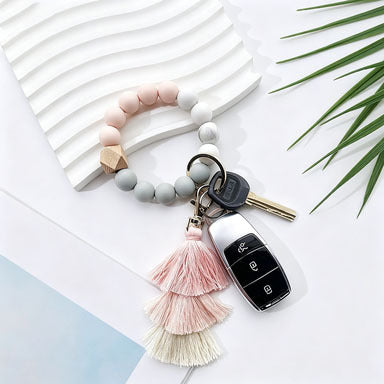 Wholesale Bohemian Silicone Bead Bracelet Tassel Keychain Bag Charm For Wedding Gift