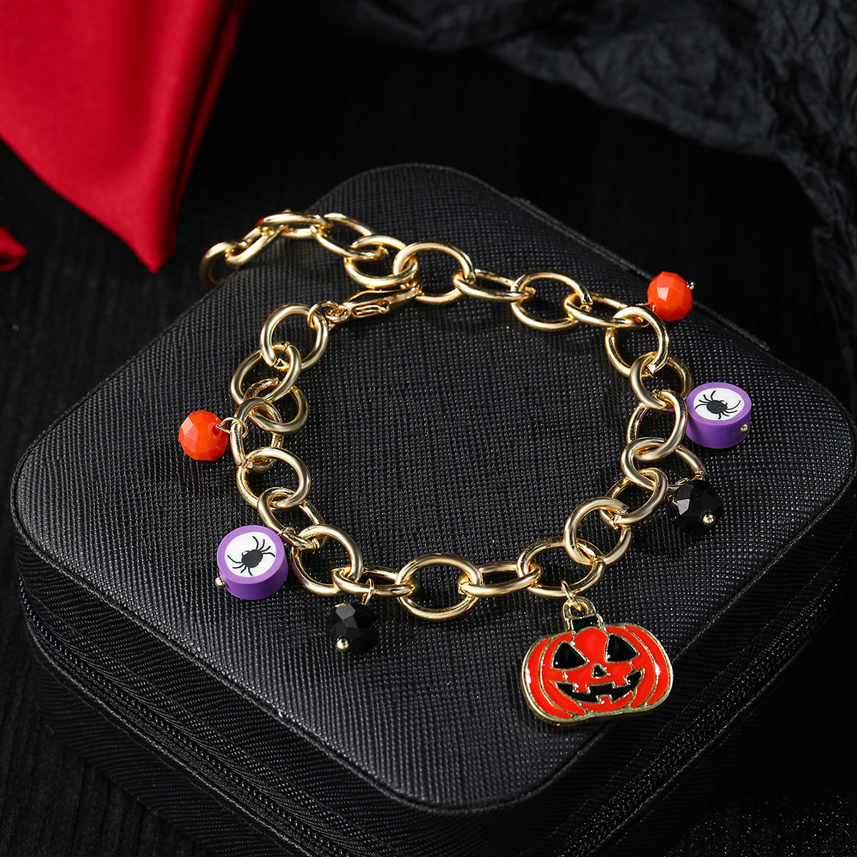Wholesale Halloween Polymer Clay Skull Pumpkin Beaded Bracelet