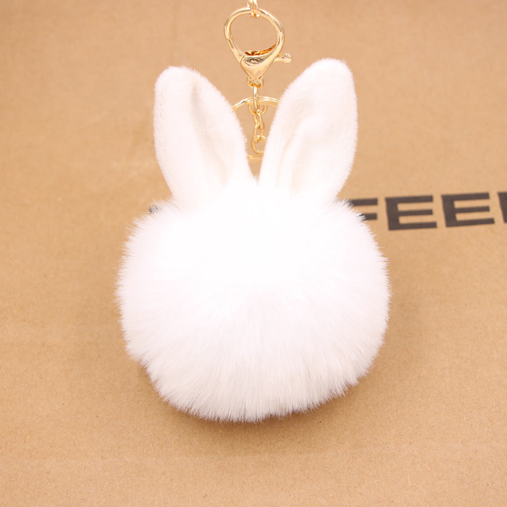 Wholesale Cartoon Rabbit Ear Plush Keychain With Fur Ball Light Blue Pendant Bag Charm And Car Key Accessory