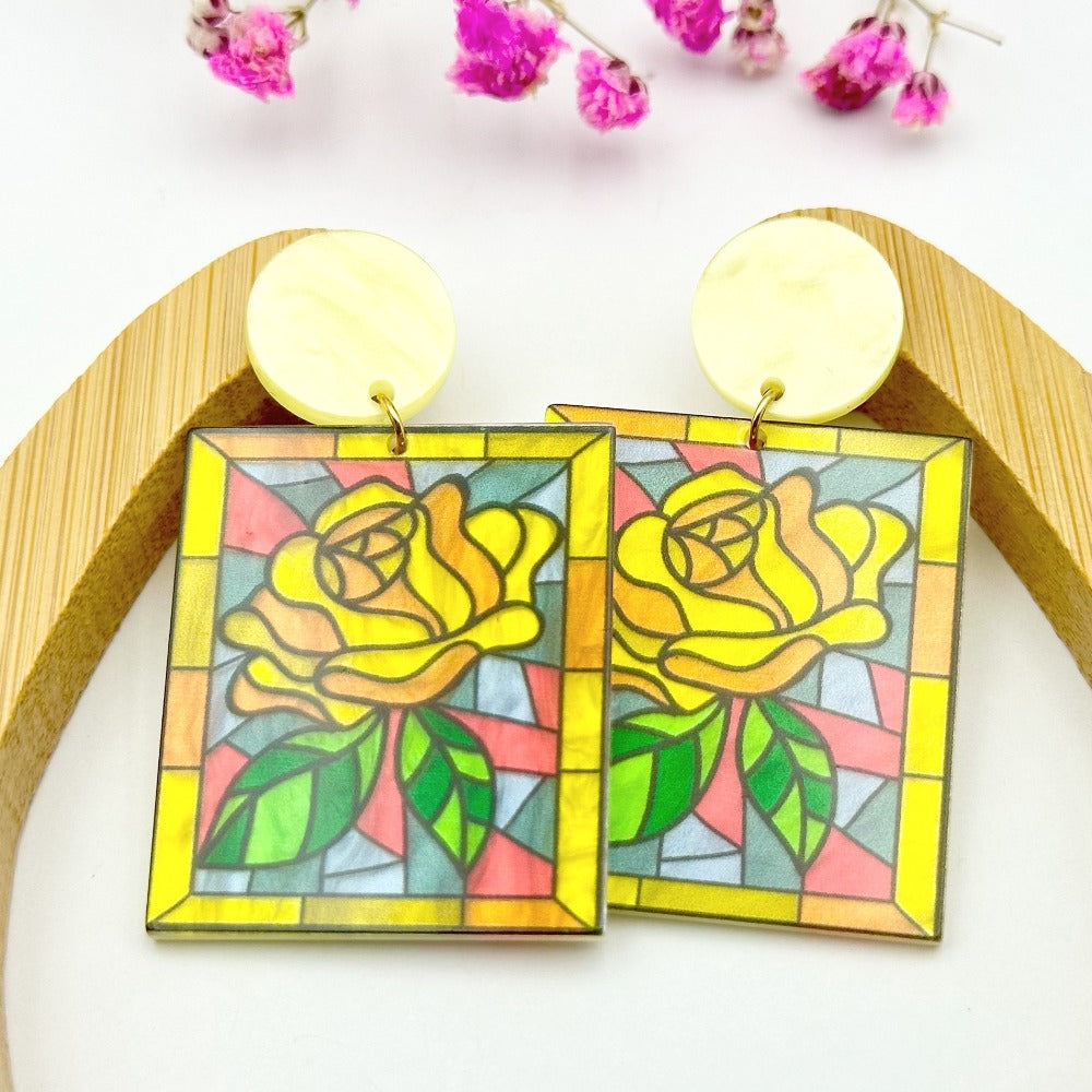 Volesar Floral Acrylic Hand Painted Oil Stud Earrings