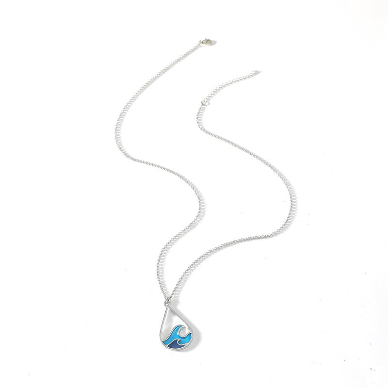 Wholesale Wave Design Stainless Steel Blue Sweater Chain Earring Set