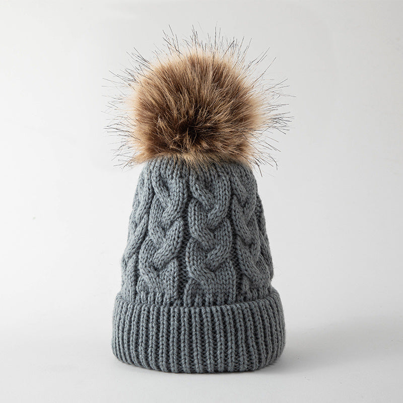 Wholesale Children's Autumn and Winter Hats Fur Ball Thickened Woolen Hat