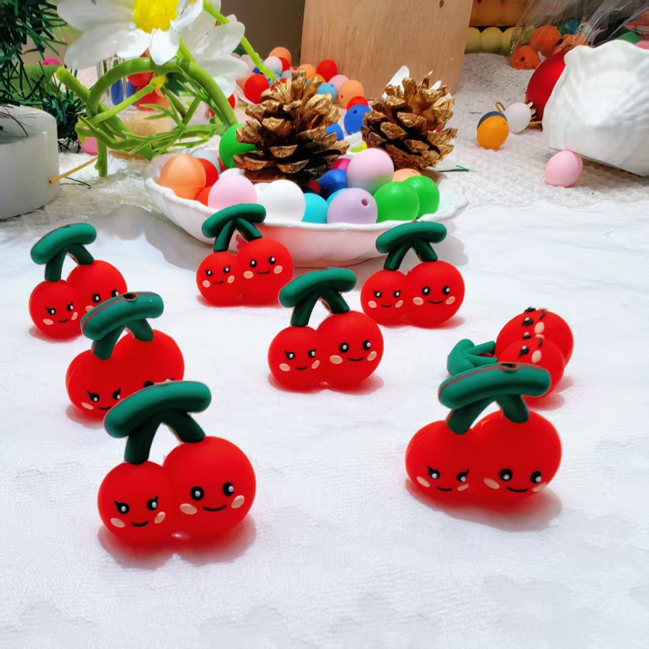 Wholesale 3D Cherry Silicone Cartoon Beads DIY Silicone Beads