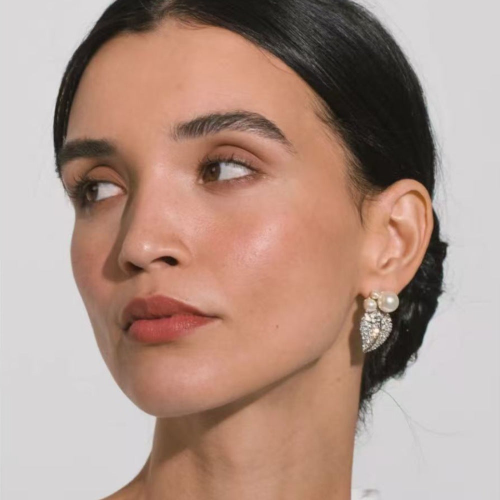 Wholesale Water Diamond Pearl Leaves  Blingbling Earrings