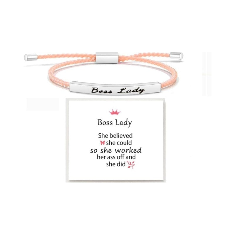 Wholesale Stainless steel bent tube inspirational text adjustable woven bracelet