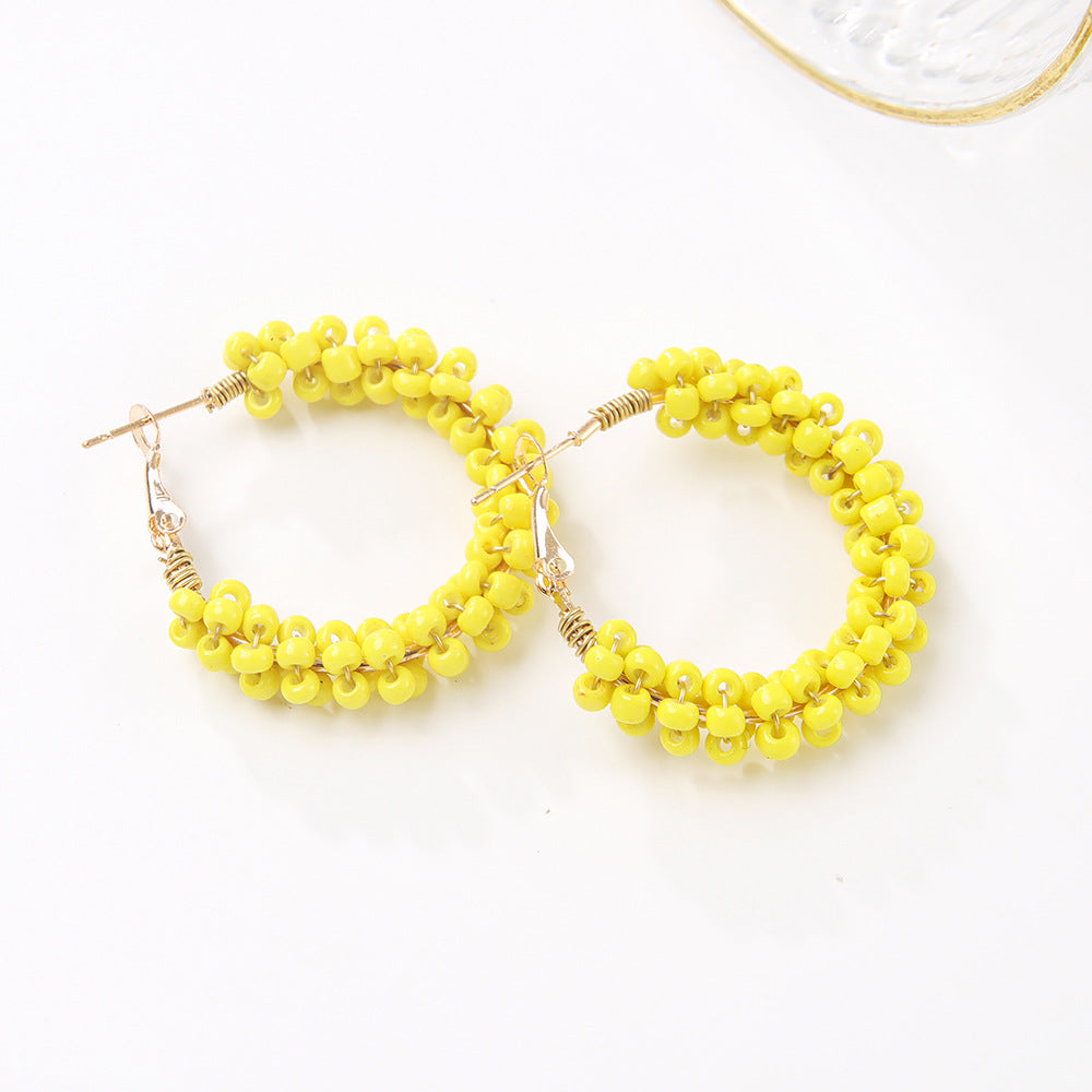 Wholesale Bohemian Colorful Circle Hand Braided Rice Bead Earrings
