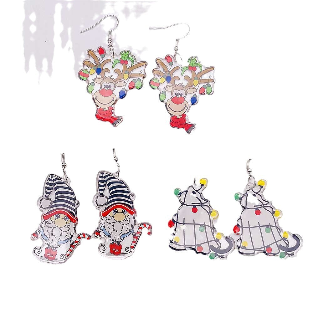Wholesale Christmas Acrylic Lights Elk Dwarf Earrings
