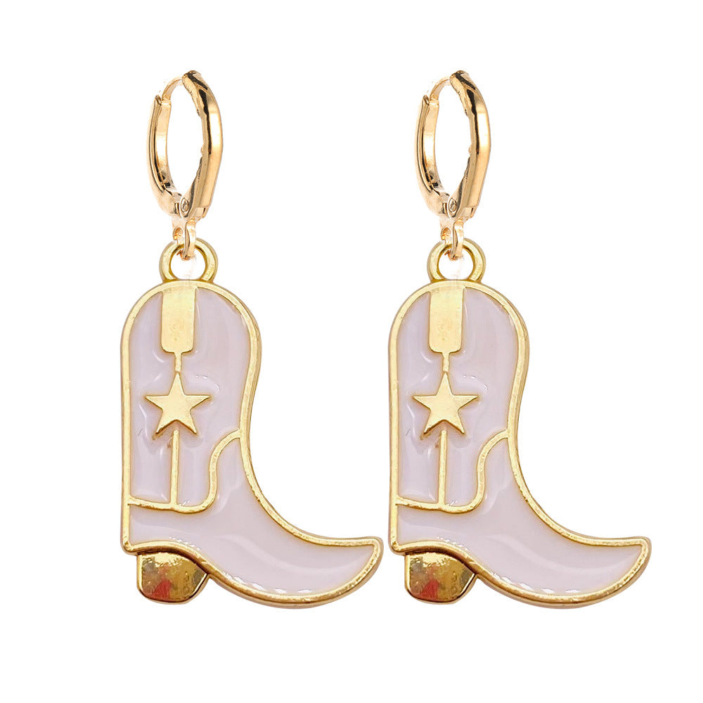 Wholesale Retro Cowboy Boots Fashion Hat Alloy Drip Oil Pendant Earrings