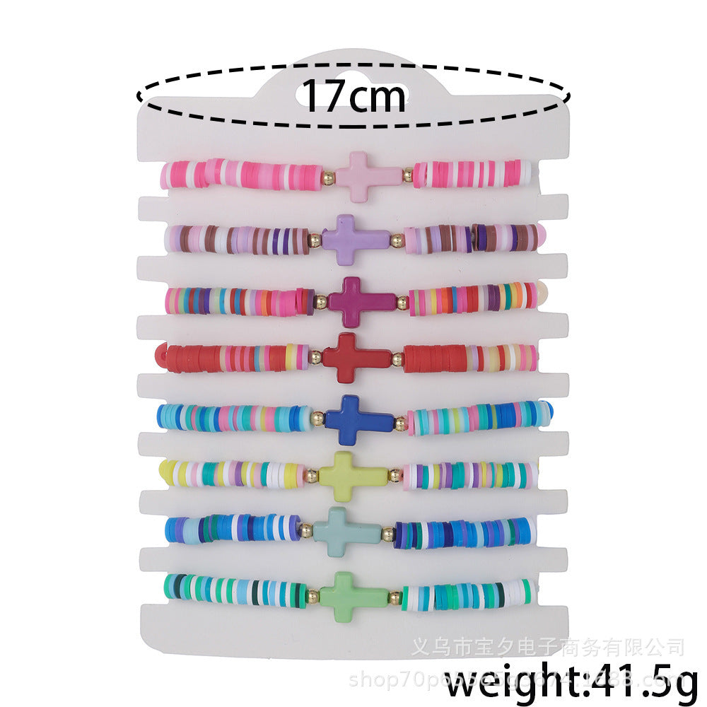 Wholesale Bohemian-style colorful polymer clay cross Clay Bead bracelet
