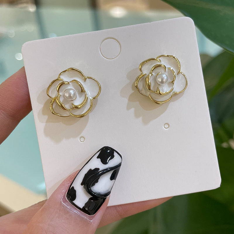 Wholesale Flower Drop Oil Pearl Colorful Petal Earrings