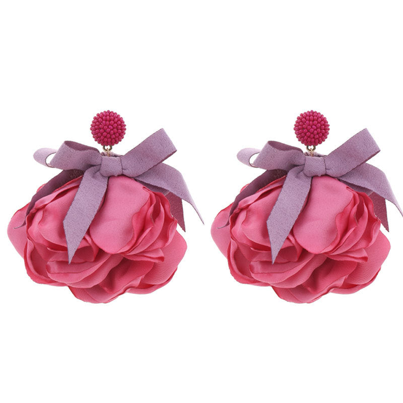 Wholesale Design Fabric Exaggerated Bow Flower Earrings