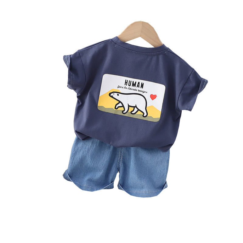 Wholesale Boys' Minimalist Short Sleeved Shorts Cotton Two-piece Set