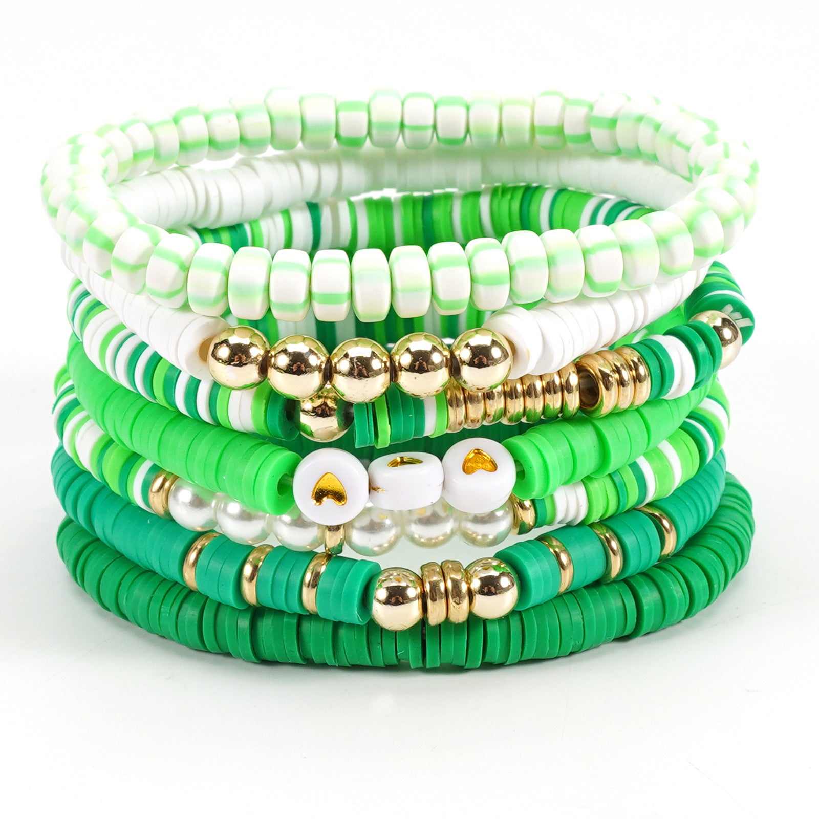 Wholesale St.  Patrick' s Day Green Lucky Clover Soft Ceramic Bracelet Set