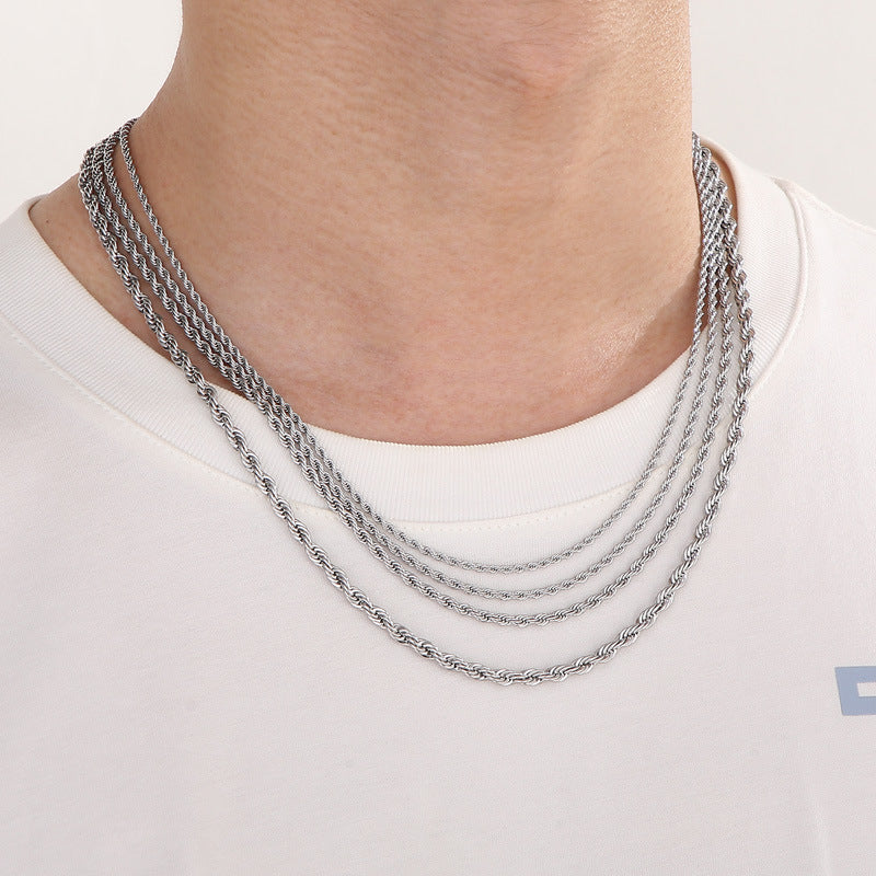 Wholesale Thick and Thin Steel Color Men and Women Titanium Steel Twist Chain Necklaces