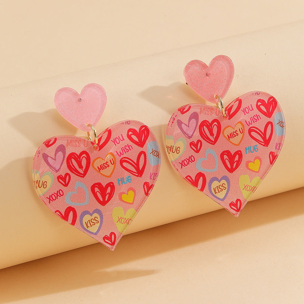 Wholesale Valentine' s Day love pink leopard print glitter Acrylic Earrings