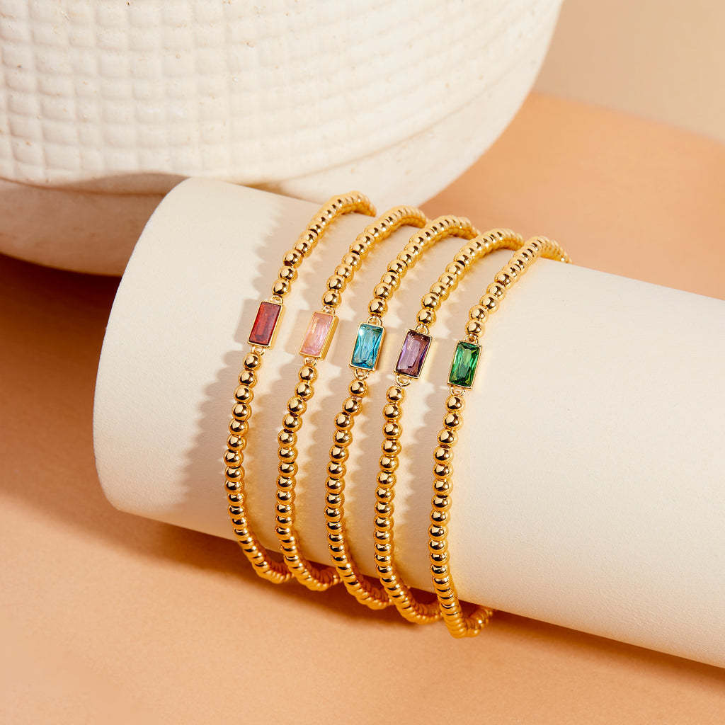 Wholesale Stylish March Birthstone Bracelet For Women Stainless Steel Beaded Chain Boutique Resale