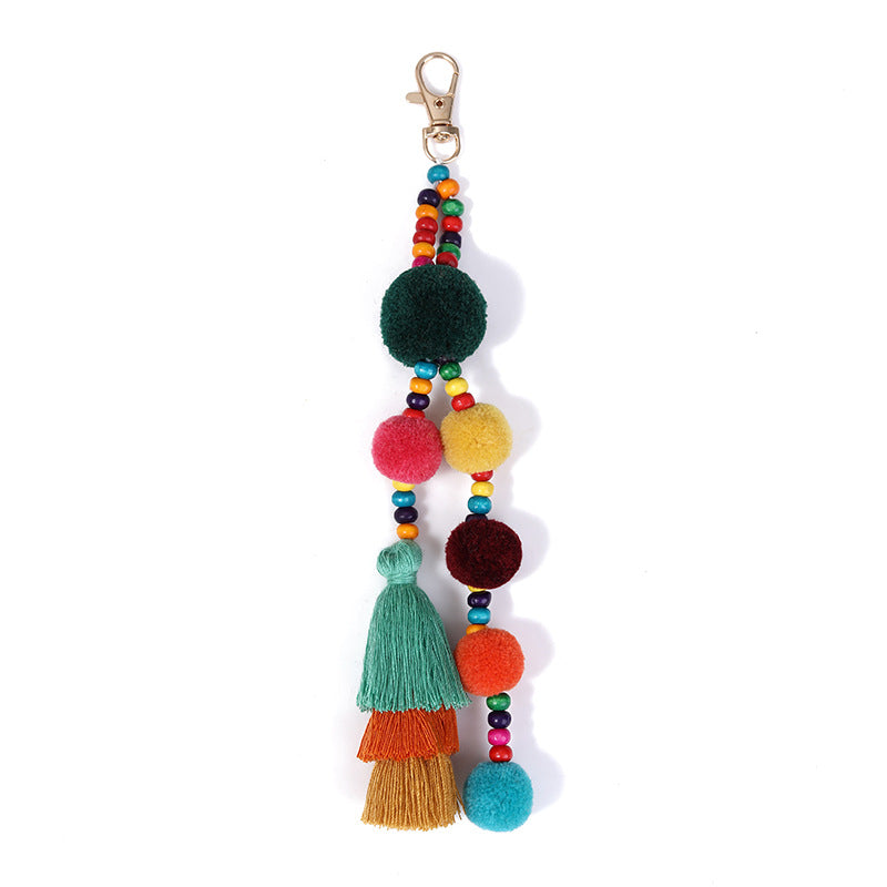 Wholesale Colorful Fur Ball Tassel Alloy Keychain