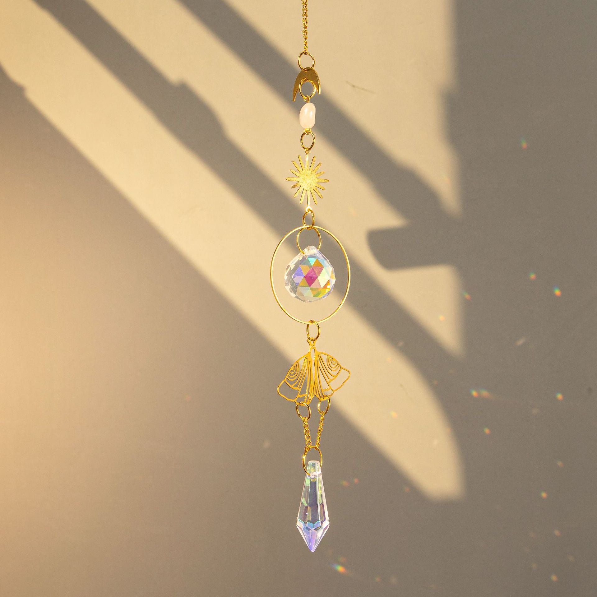 Wholesale Suncatcher Brass Butterfly Raw Stone Crystal Wind Chime Decoration
