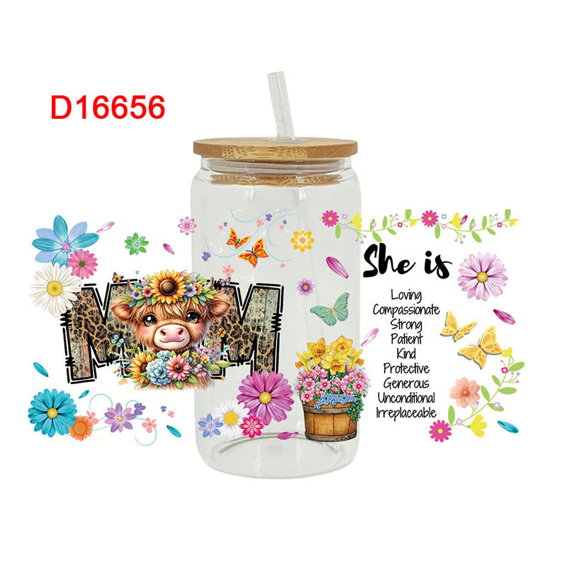 Wholesale Cartoon Cute Mother' s Day Theme 16oz Cup UV DTF Wraps
