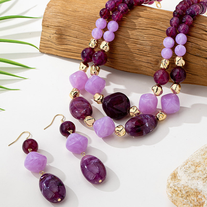 Wholesale Chic Purple Acrylic Bead Necklace Geometric Electroplated Alloy Pendant Women S Everyday Jewelry Accessory