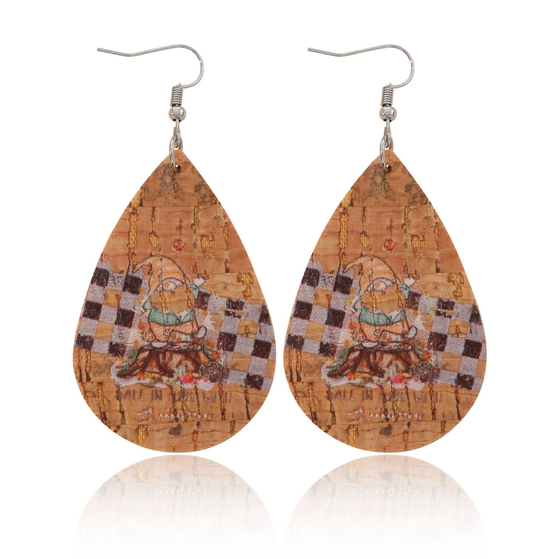 Wholesale Thanksgiving Gnome Maple Leaf Pumpkin Leather Drop Earrings