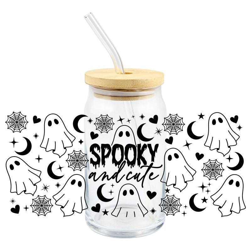 Wholesale 5pcs Pumpkin Cute Ghost Halloween 16oz Cup UV DTF Wraps