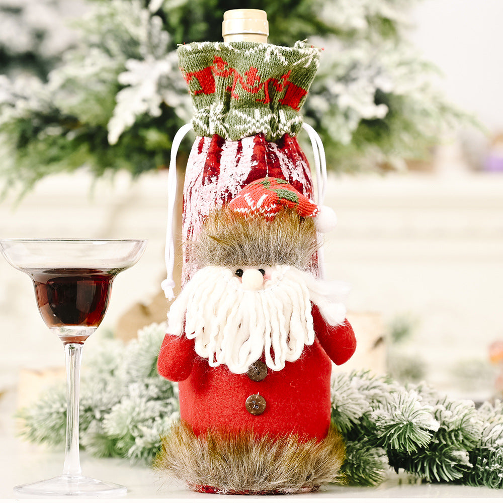 Wholesale Christmas Decoration Supplies Knitting Faux Bark Fabric Wine Bottle Cover